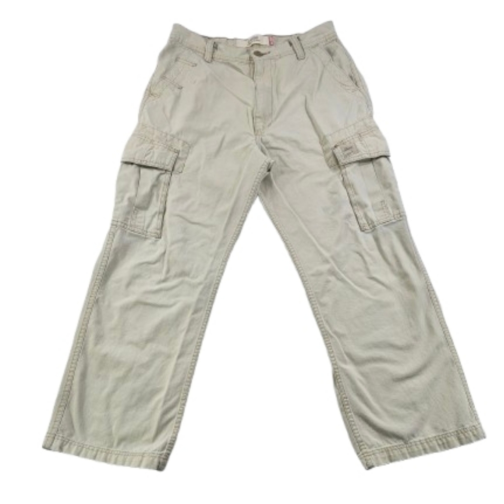 Vintage Y2K Levis Cargo Loose Straight Pants Mens 33x30 Khaki Tan work Utility